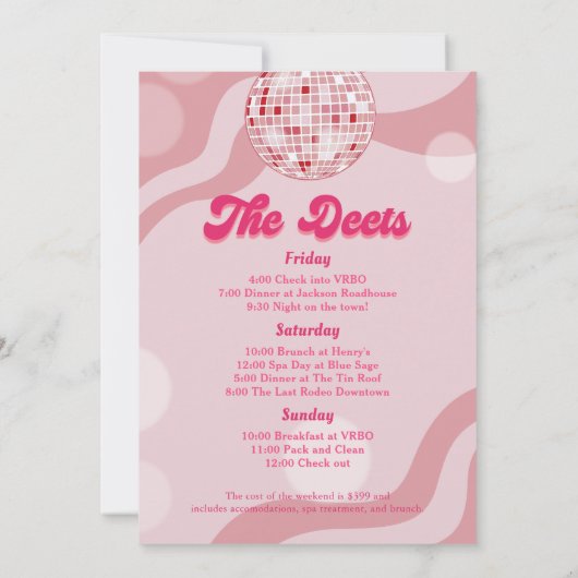 Roze Disco Retro Bachelorette Weekend Route Kaart (Achterkant)