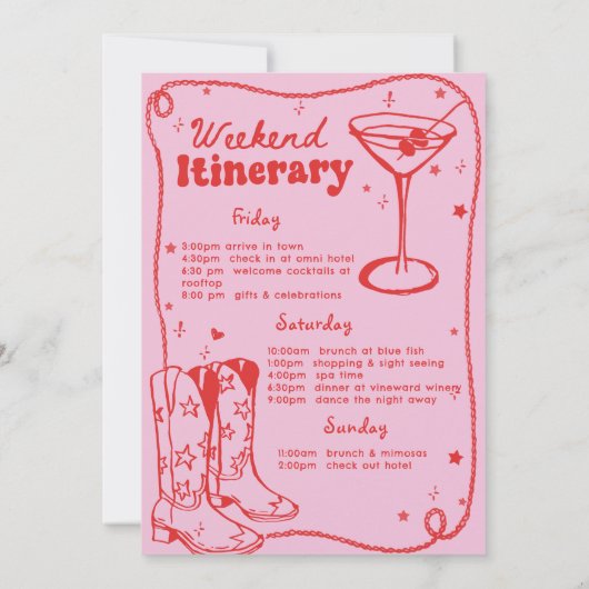 Roze Disco Rodeo Cowgirl Bachelorette Weekend Kaart (Achterkant)