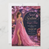 Roze Disco Sweet 16 Prinsessenfeest Kaart (Voorkant)