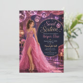 Roze Disco Sweet 16 Prinsessenfeest Kaart (Staand voorkant)