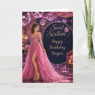 Roze Disco Sweet 16 Prinsessenfeest Kaart