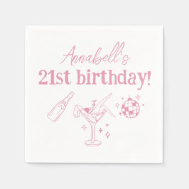 Roze Disco Verjaardagsfeestje Moderne Hand getrokk Servet