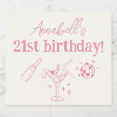 Roze Disco Verjaardagsfeestje Moderne Hand getrokk Sparkling Wijnetiket (Enkel label)