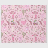 Roze Disco Western Cowgirl Patroon Cadeaupapier (Vlak)