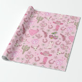 Roze Disco Western Cowgirl Patroon Cadeaupapier (Uitgerold)