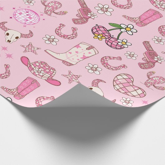 Roze Disco Western Cowgirl Patroon Cadeaupapier (Hoek)