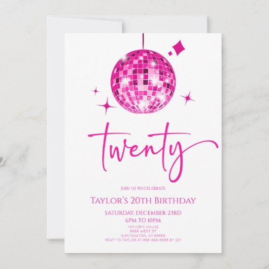Roze Discobal 20e verjaardagsfeest Kaart (Voorkant)