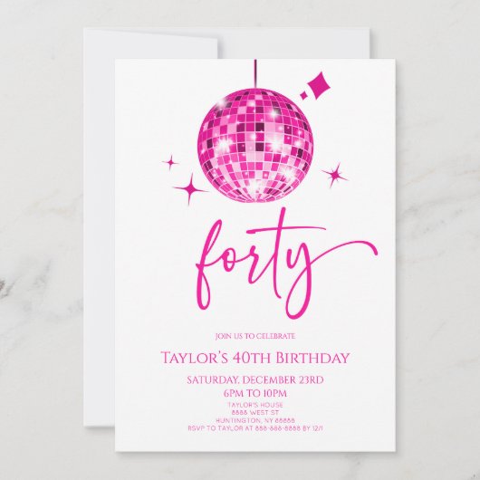 Roze Discobal 40e verjaardagsfeest Kaart (Voorkant)