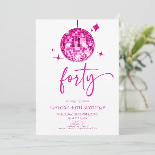 Roze Discobal 40e verjaardagsfeest Kaart (Staand voorkant)
