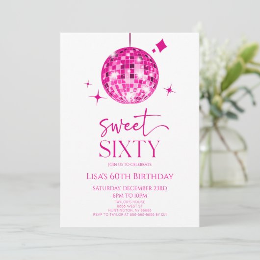 Roze Discobal Sweet Sixty 60ste verjaardagsfeestje Kaart (Staand voorkant)
