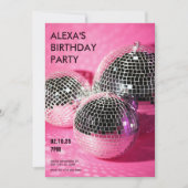 Roze discobal Verjaardagsfeestje Kaart (Voorkant)