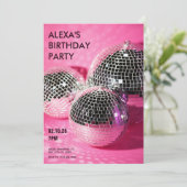 Roze discobal Verjaardagsfeestje Kaart (Staand voorkant)