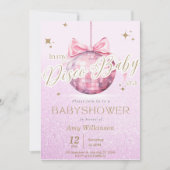Roze Discoball Babyshower Uitnodiging TS (Voorkant)
