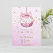 Roze Discoball Babyshower Uitnodiging TS (Staand voorkant)