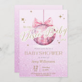 Roze Discoball Babyshower Uitnodiging TS (Voorkant / Achterkant)