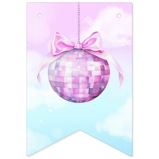 Roze Discoball Dreamy Sky Kind Verjaardag Vlaggetjes (Eerste vlag)