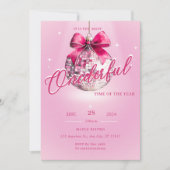 Roze Discoball Eervolle Verjaardag Uitnodiging (Voorkant)