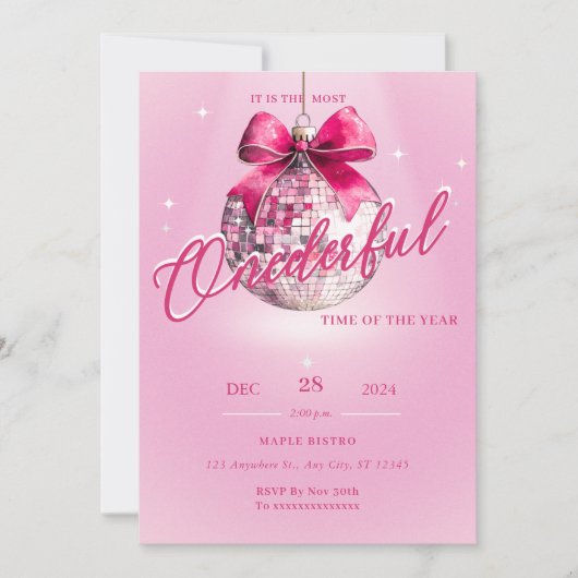 Roze Discoball Eervolle Verjaardag Uitnodiging (Voorkant)