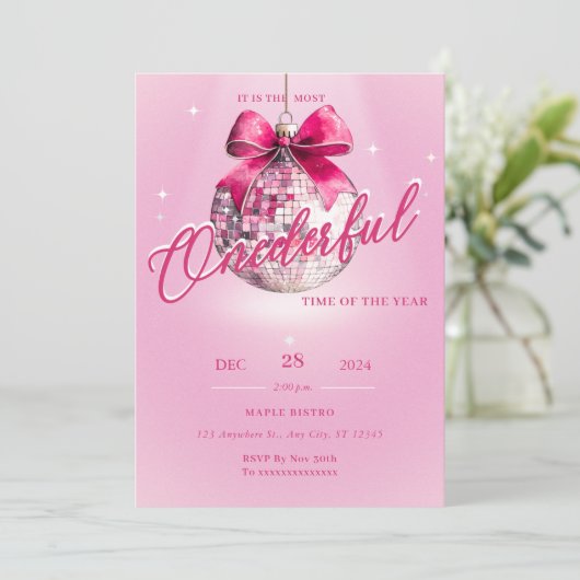 Roze Discoball Eervolle Verjaardag Uitnodiging (Staand voorkant)
