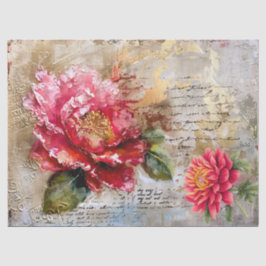 Roze Distressed Bloemen Decoupage Tissuepapier