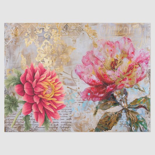 Roze Distressed Bloemen Decoupage Tissuepapier (Voorkant)
