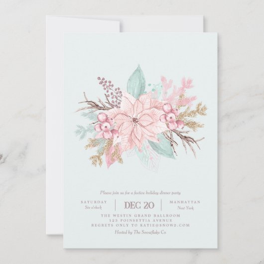 Roze Dit Het Seizoen Munt Vakantie Diner Uitnodigi Kaart (Voorkant)