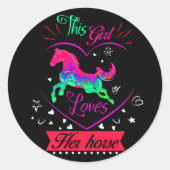 Roze Dit meisje houdt van haar paard Ronde Sticker (Voorkant)