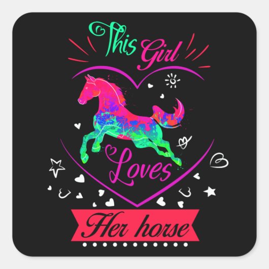 Roze Dit meisje houdt van haar paard Vierkante Sticker (Voorkant)
