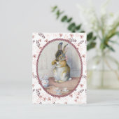 Roze Ditsy Bloemen  Konijnenthee Briefkaart (Staand voorkant)