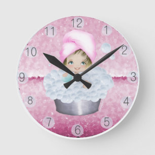 Roze diva Bubble Bath Clock Ronde Klok