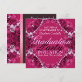Roze Diva Fractal Lace Graduation Party Uitnodigin Kaart (Voorkant / Achterkant)
