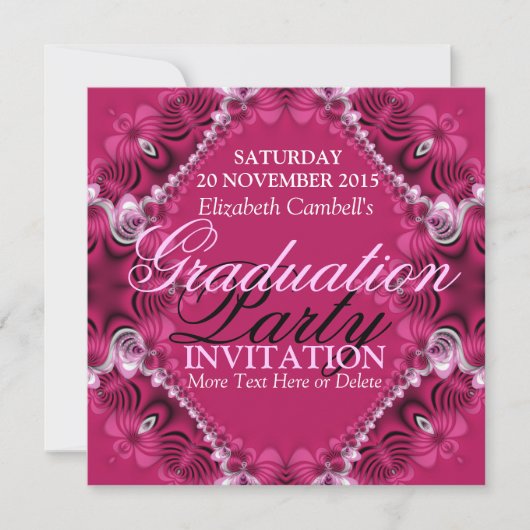 Roze Diva Fractal Lace Graduation Party Uitnodigin Kaart (Voorkant)