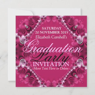 Roze Diva Fractal Lace Graduation Party Uitnodigin Kaart