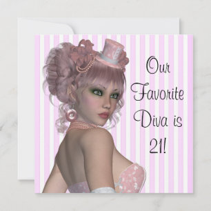 Roze diva vrouwen 21e verjaardagsfeestje kaart