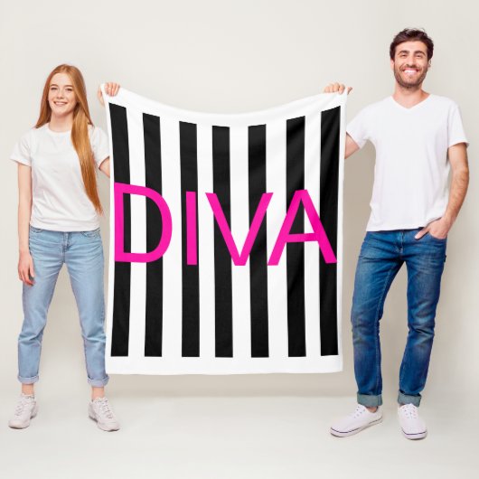 Roze Diva Zwart-wit Fleece Deken (In situ)