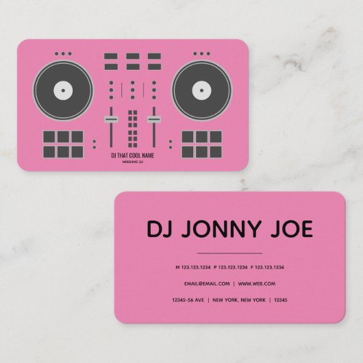 Roze DJ-controller Visitekaartje (Voorkant / Achterkant)