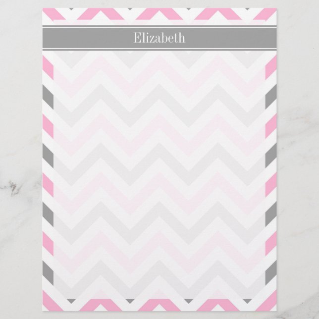 Roze Dk Gray White LG Chevron Gray Name Monogram (Voorkant)