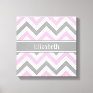 Roze Dk Gray White LG Chevron Gray Name Monogram Canvas Afdruk