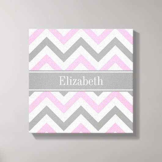 Roze Dk Gray White LG Chevron Gray Name Monogram Canvas Afdruk (Voorkant)