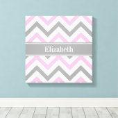 Roze Dk Gray White LG Chevron Gray Name Monogram Canvas Afdruk (Insitu (Houten vloer))