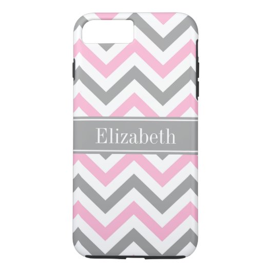 Roze Dk Gray White LG Chevron Gray Name Monogram Case-Mate iPhone Case (Achterkant)