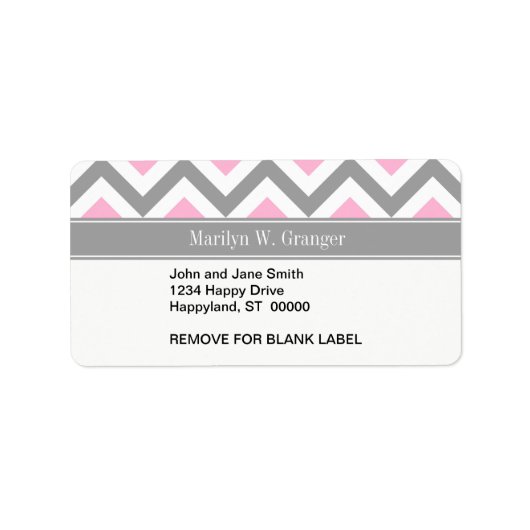 Roze Dk Gray White LG Chevron Gray Name Monogram Etiket (Voorkant)
