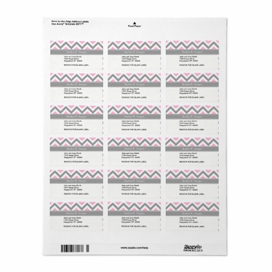 Roze Dk Gray White LG Chevron Gray Name Monogram Etiket (Full Sheet)
