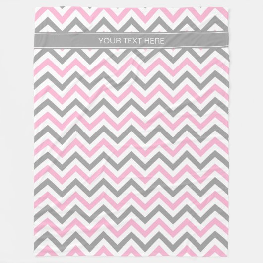 Roze Dk Gray White LG Chevron Gray Name Monogram Fleece Deken (Voorkant)