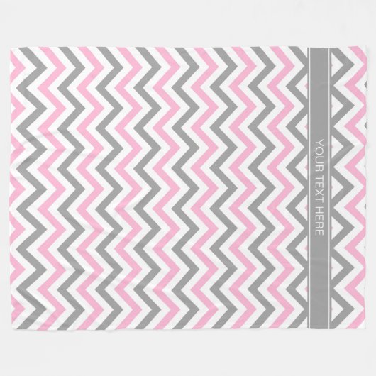 Roze Dk Gray White LG Chevron Gray Name Monogram Fleece Deken (Voorkant (Horizontaal))
