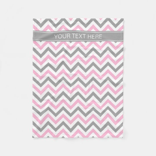 Roze Dk Gray White LG Chevron Gray Name Monogram Fleece Deken (Voorkant)