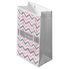 Roze Dk Gray White LG Chevron Gray Name Monogram Klein Cadeauzakje