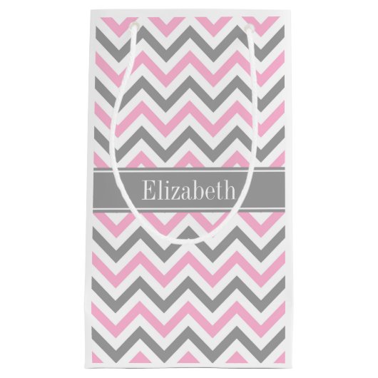 Roze Dk Gray White LG Chevron Gray Name Monogram Klein Cadeauzakje (Voorkant)