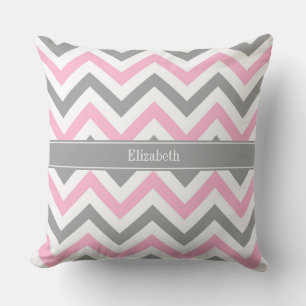 Roze Dk Gray White LG Chevron Gray Name Monogram Kussen