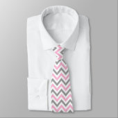 Roze Dk Gray White LG Chevron Gray Name Monogram Stropdas (Gebonden)